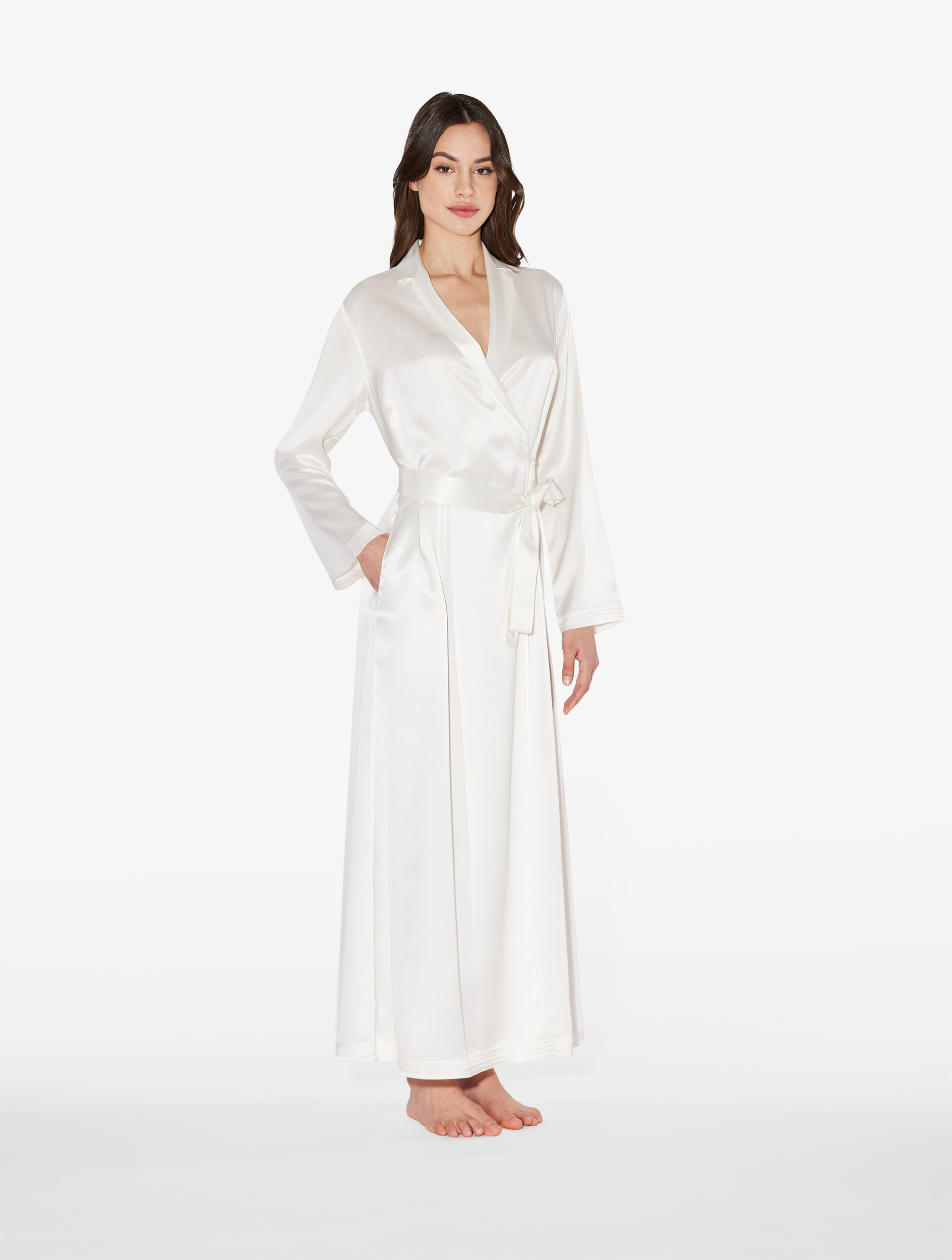 Kimono Silk Robe - Grey With White Foliage – Long Studio Design