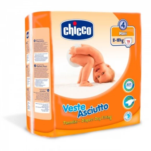 Chicco Diapers Size 4 Maxi 8-18 Kg 19 Pieces Chicco Diapers Size 4 Maxi 8-18 Kg 19 Pieces