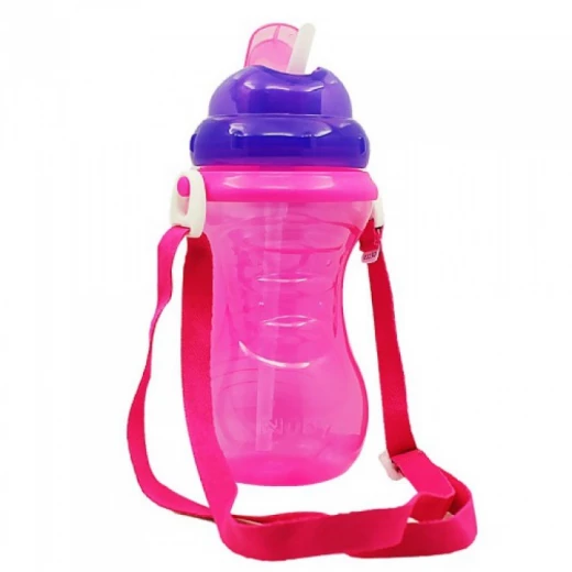 Nuby Flip-It Straw Cup With Strap - Purple, 420ml Nuby Flip-It Straw Cup With Strap - Purple, 420ml