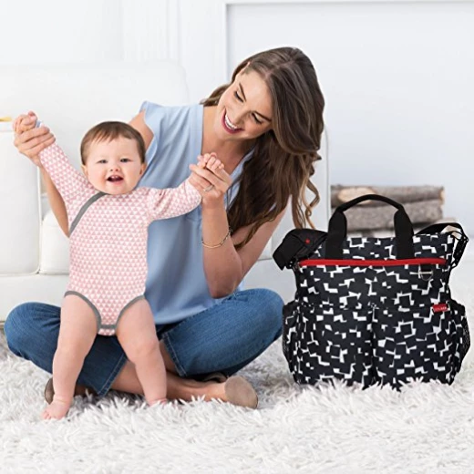 Skip Hop Duo Signature Diaper Bag, Cubes, Black/White - سكيب هوب - Image 3