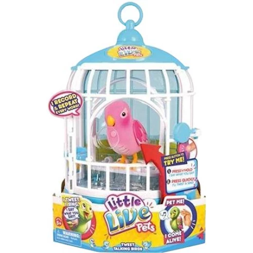 Little Live Pets Pink Bird With Cage Pretty Polly Little Live Pets Pink Bird With Cage Pretty Polly