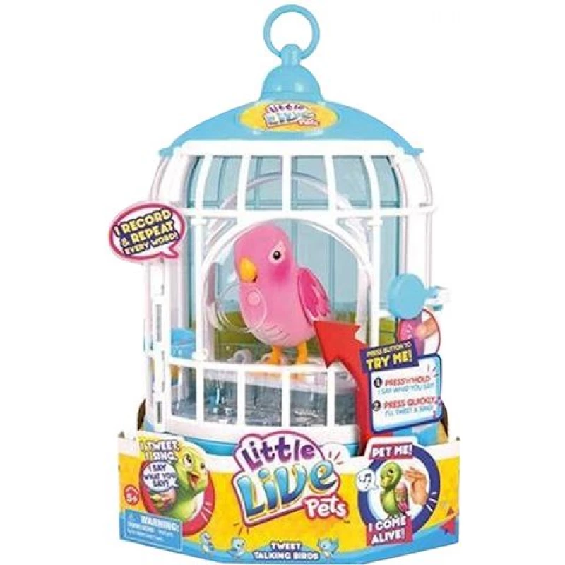 Little Live Pets Pink Bird With Cage Pretty Polly - ليتل لايف بيتس