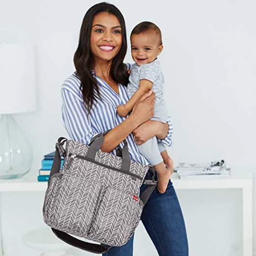 Skip Hop Duo Signature Carry All Travel Diaper Bag Tote with Multipockets, One Size, Grey Feather - سكيب هوب - Image 3
