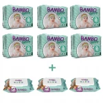 6x Bambo Nature Mini 2 (3-6 Kg) + 3x Bambo Nature Wet Wipes x80 - بامبو ناتشور