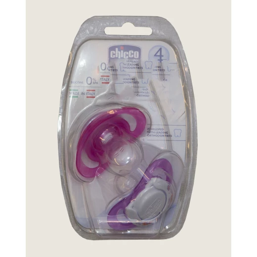 Chicco Physio Soother with Silicone ring, Pink Purple, 4m + 2pcs - تشيكو - Image 2