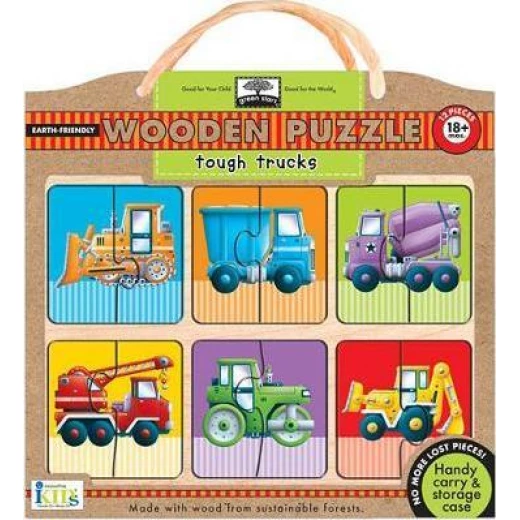 Green Start Tough Trucks Wood Puzzle Green Start Tough Trucks Wood Puzzle
