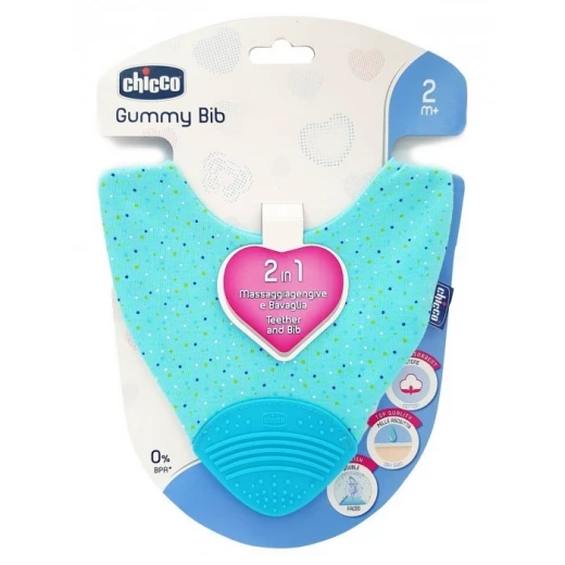 Chicco Gummy Bib Teething Ring with Bib 2 In 1 Blue 2m+ Chicco Gummy Bib Teething Ring with Bib 2 In 1 Blue 2m+