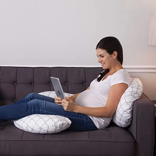 Boppy Slipcovered Pregnancy Body Pillow, Trellis, White - بوبي - Image 4