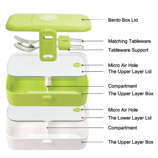 Look Back Lunch Box for Kids Adults, 2 layers, Leak Proof, FDA Approved-Green - Look Back - Image 5