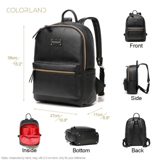Colorland Fashion Travel Bag Organizer Backpack Diaper Bag Mummy Bag PU Leather - Black - كولورلاند - Image 5