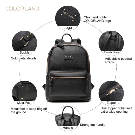 Colorland Fashion Travel Bag Organizer Backpack Diaper Bag Mummy Bag PU Leather - Black - كولورلاند - Image 6