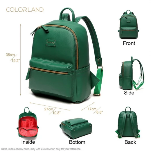Colorland Fashion Travel Bag Organizer Backpack Diaper Bag Mummy Bag PU Leather - Green - كولورلاند - Image 2