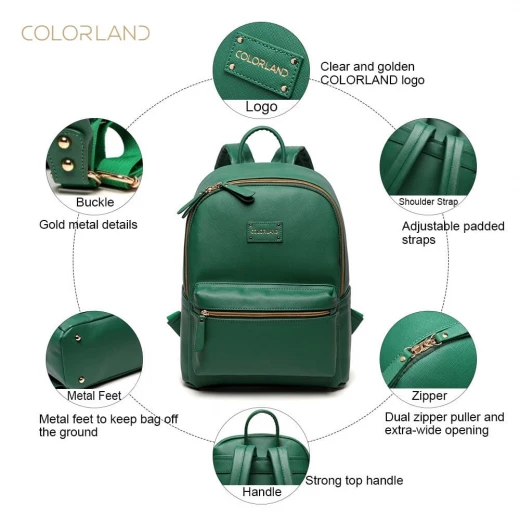 Colorland Fashion Travel Bag Organizer Backpack Diaper Bag Mummy Bag PU Leather - Green - كولورلاند - Image 3