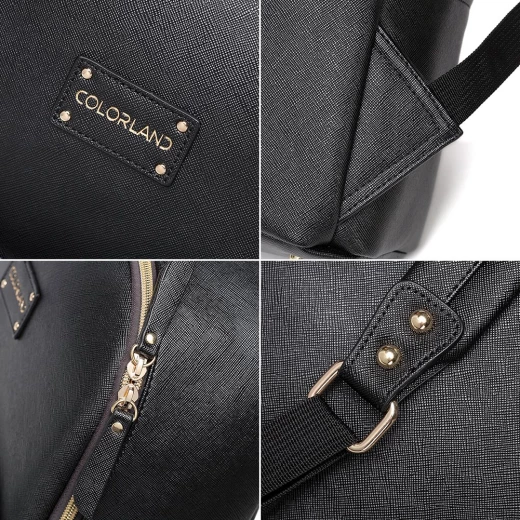 Colorland Fashion Travel Bag Organizer Backpack Diaper Bag Mummy Bag PU Leather - Black - كولورلاند - Image 10