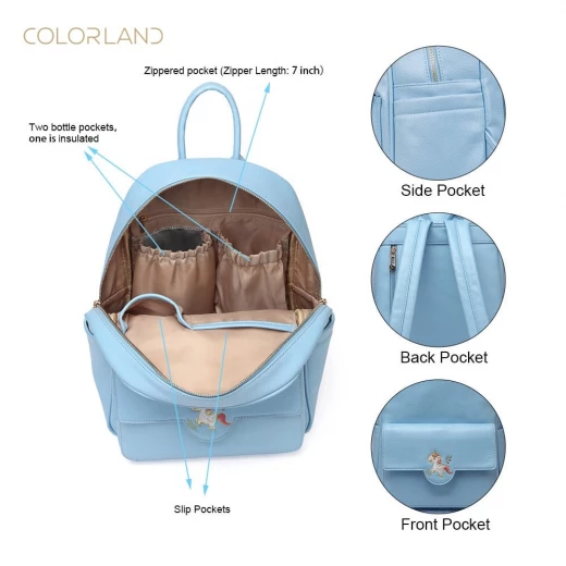 Colorland Diaper Bag Fashion Multi functional Double Shoulder Unicorns Embroidered Mommy Bag - Blue - كولورلاند - Image 2