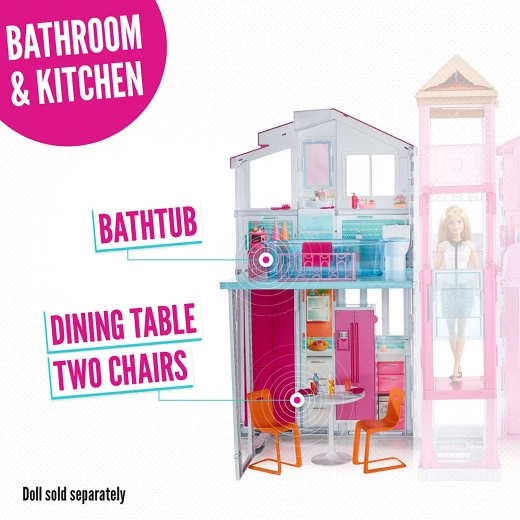 Barbie Three-Story Town House Colourful and Bright Doll House that Comes with Furniture and Accessories, Playset - باربي - Image 6