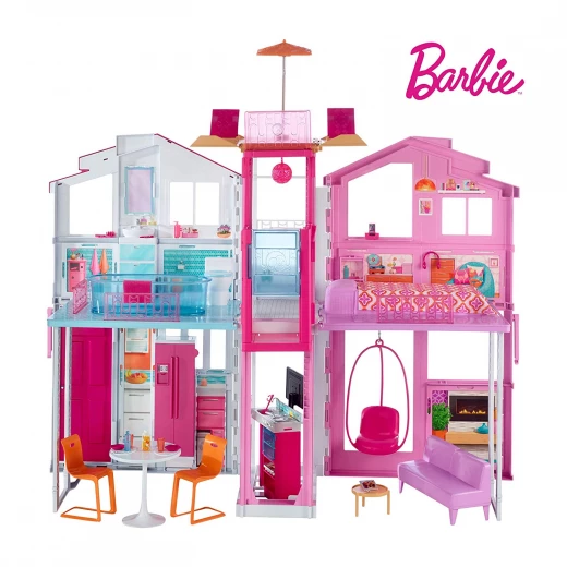 Barbie Three-Story Town House Colourful and Bright Doll House that Comes with Furniture and Accessories, Playset Barbie Three-Story Town House Colourful and Bright Doll House that Comes with Furniture and Accessories, Playset