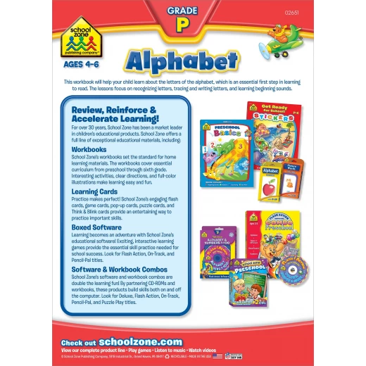 كتاب عمل مدرسة المنطقة الأبجدية للصف P للأعمار 4-6 تعلم مبكر 96 صفحة | الحروف والأصوات وممارسة الكتابة لمرحلة ما قبل المدرسة - سكول زون - Image 5