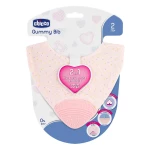 Chicco Gummy Bib Teething Ring with Bib 2 In 1 Pink  2m+ - تشيكو