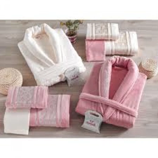 Weva Bathrobe set 10 pc white&powder Weva Bathrobe set 10 pc white&powder