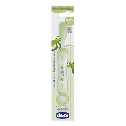 Chicco- Green -  Milk Teeth toothbrush (6 m - 3yrs) - تشيكو - Image 7