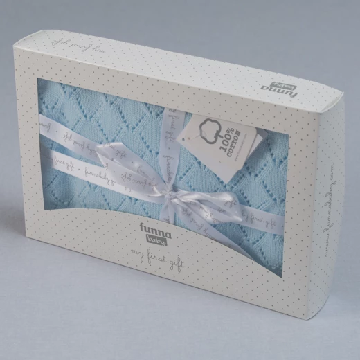 Funna Knitted Blanket Punto - Blue - فونا بيبي - Image 2