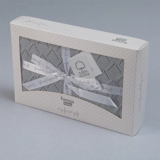 Funna Knitted Blanket Punto - Grey - فونا بيبي - Image 3