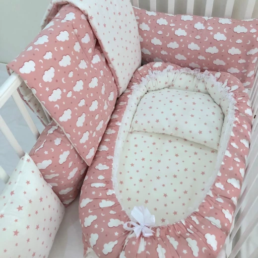 Anett Newborn Baby Bedding Set, Clouds, Pink Anett Newborn Baby Bedding Set, Clouds, Pink