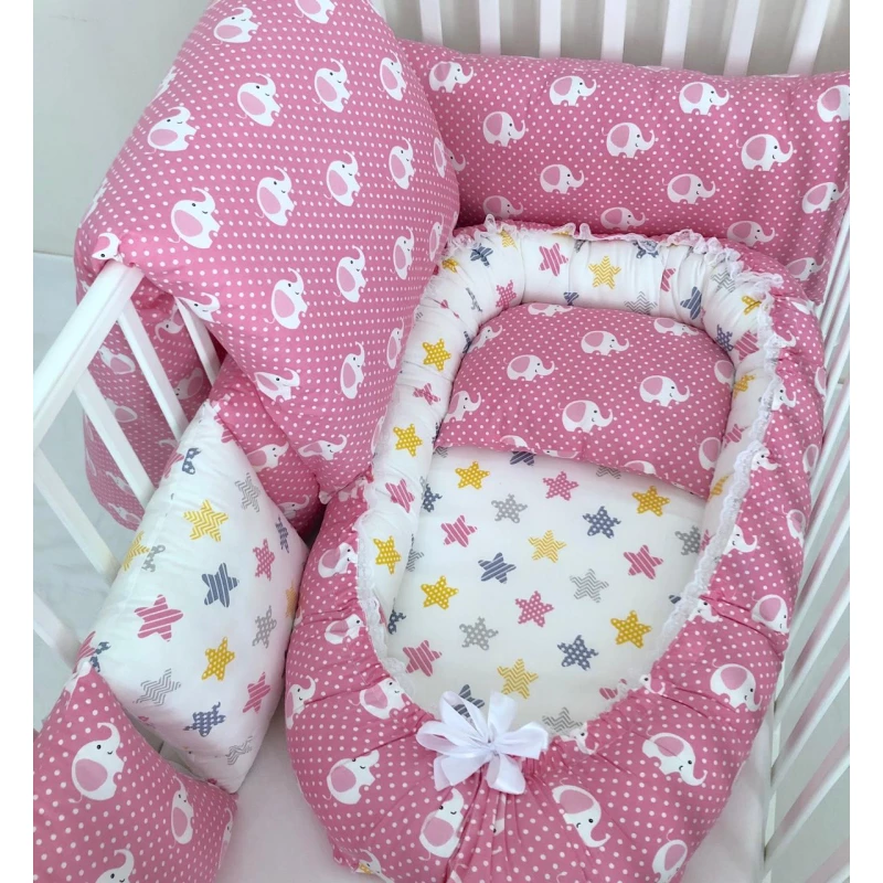 Anett Newborn Baby Bedding Set, Elephants, Pink - أنيت
