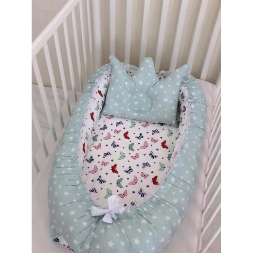 Anett Newborn Baby Bedding Set, Colorful Butterflies, Pale Green - أنيت - Image 4