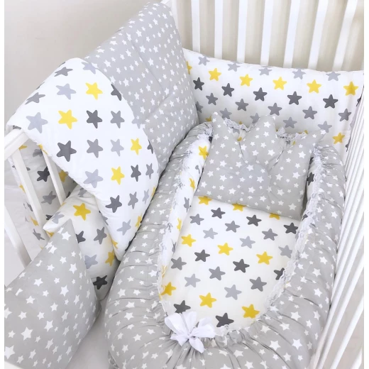 Anett Newborn Baby Bedding Set, Colorful Stars, Grey Anett Newborn Baby Bedding Set, Colorful Stars, Grey