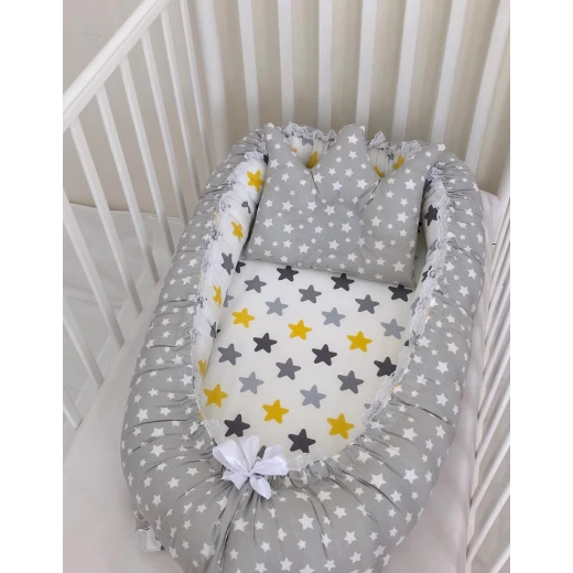 Anett Newborn Baby Bedding Set, Colorful Stars, Grey - أنيت - Image 5