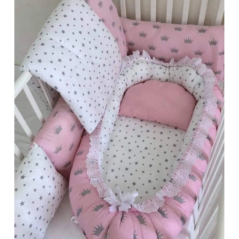Anett Newborn Baby Bedding Set, Crowns, Pink & Grey - أنيت