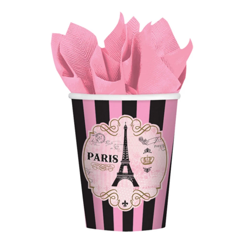 Amscan - A Day in Paris Birthday Party 9oz Paper Beverage Cups, 8 Cups - أمسكان