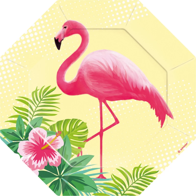 Amscan - 6 Plates Formshaped Flamingo Paradise Paper 18 x 18 cm - أمسكان