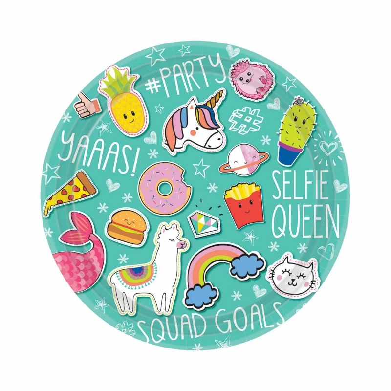 Amscan - Selfie Celebration Paper Plates Party Tableware Unicorn Pizza Emoji Birthday - أمسكان