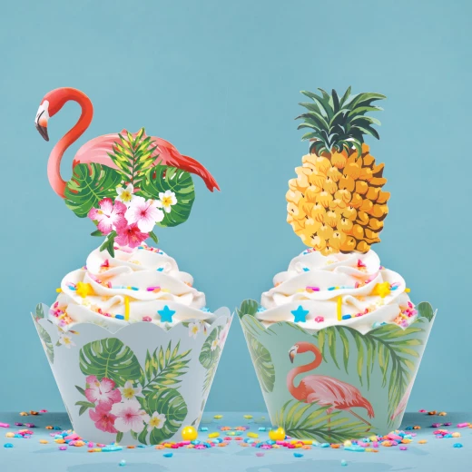 Unique - Paper Flamingo Pineapple Cake Toppers + Cupcake Wrappers DIY Party - يونيك - Image 2