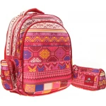 Glossy Bird Set of School Backpack with Orthopedic Back, Pink with Patterns, 45 cm - جلوسي بيرد