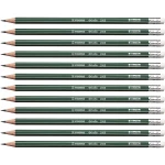 Stabilo Othello Pencil with Rubber Green with Stripes -12 Pencils - Stabilo