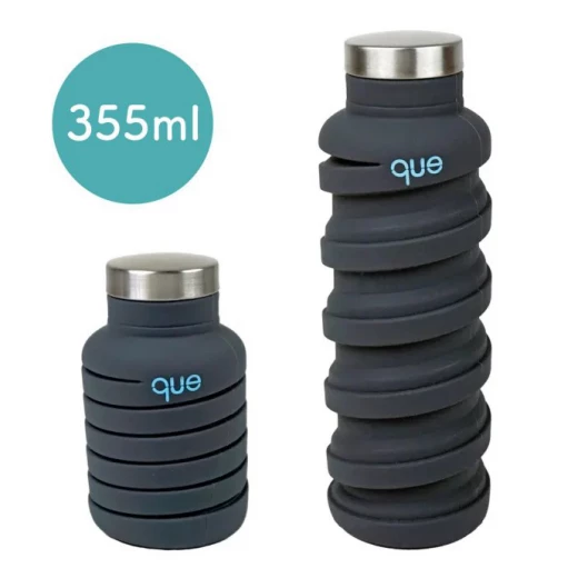 Que Collapsible Water Bottle, Metallic Charcoal, 355 ml Que Collapsible Water Bottle, Metallic Charcoal, 355 ml