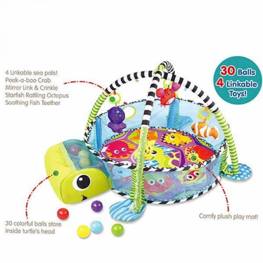 3 in 1 Baby Play Mat with Ball Pool, Turtle - Image 4