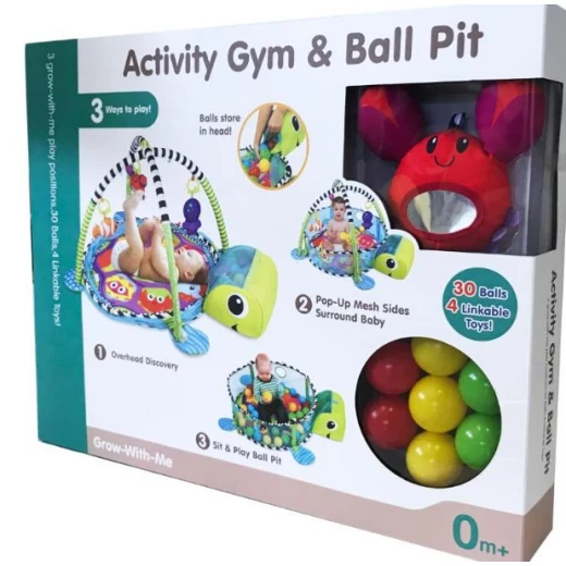 3 in 1 Baby Play Mat with Ball Pool, Turtle - Image 7