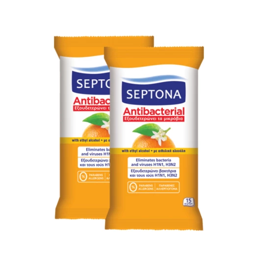 Septona Antibacterial Hand Wipes with Orange Blossom Fragrance, 15 Pieces X2 Packs Septona Antibacterial Hand Wipes with Orange Blossom Fragrance, 15 Pieces X2 Packs