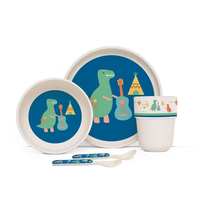 Penny Bamboo Meal Set with Cutlery - Dino Rock - بيني سكالان