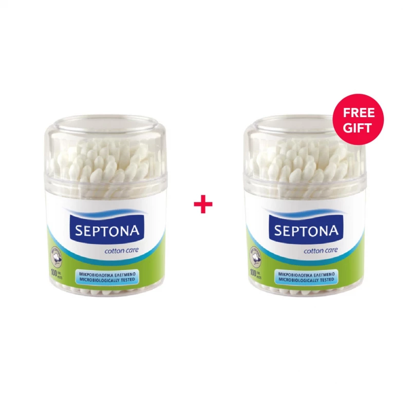 Septona 100 Cotton Buds in Plastic Jar - White Friday Offer - Buy 1 Get 1 Free - سيبتونا