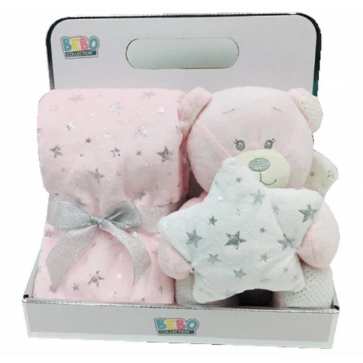Nova blanket with bear toy pink 75x75cm Nova blanket with bear toy pink 75x75cm