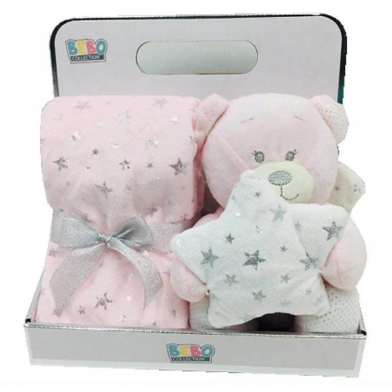 Nova blanket with bear toy pink 75x75cm - Nova Home
