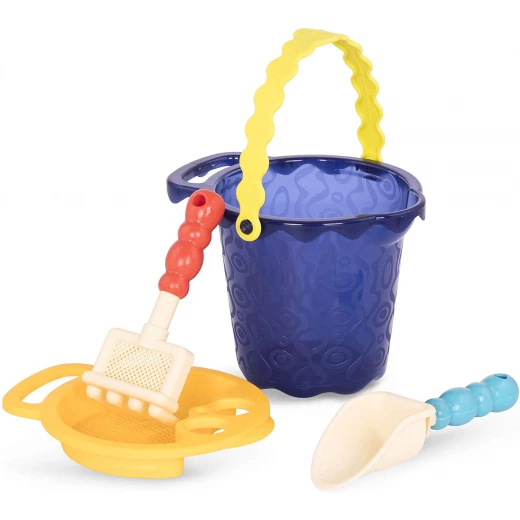 B. toys – Sands Ahoy – Beach Playset - Medium Bucket Set (Navy) with 9 Unique Sand & Water Toys - بي. تويز - Image 2