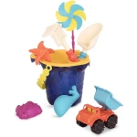 B. toys – Sands Ahoy – Beach Playset - Medium Bucket Set (Navy) with 9 Unique Sand & Water Toys - بي. تويز