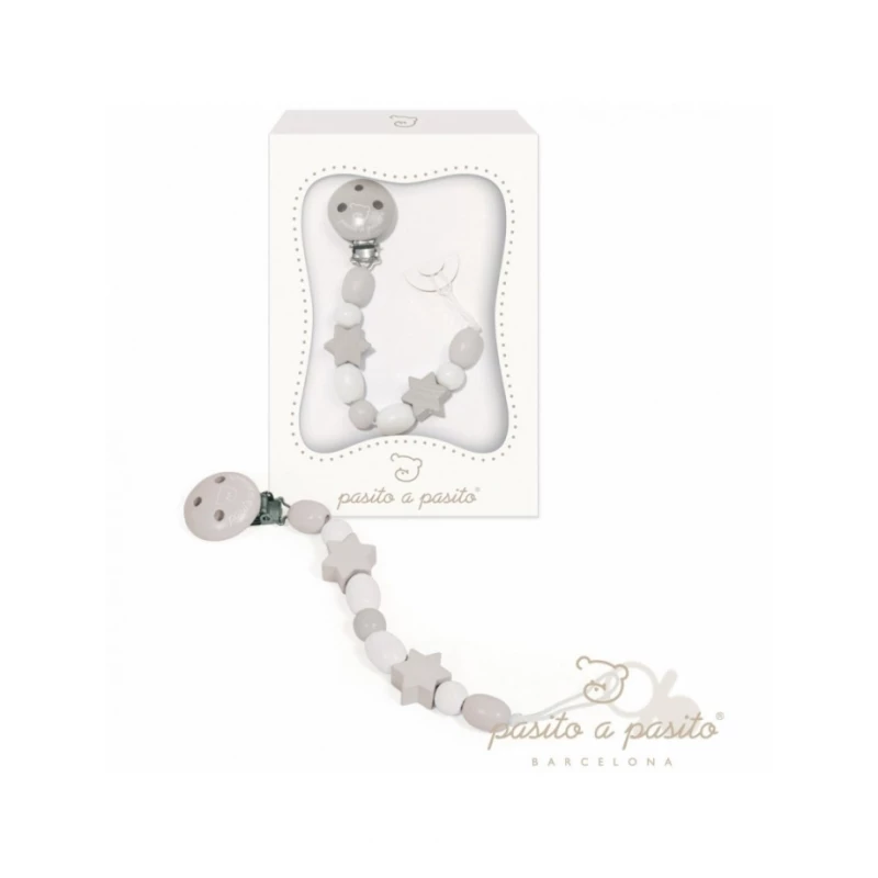 Pacifier Clip White Beige Star - باسيتو اه  باسيتو